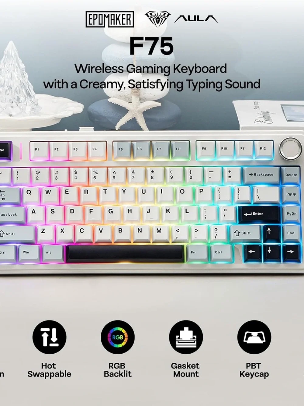 Mechanical Keyboard Keycap Set - White and Light Blue Accent